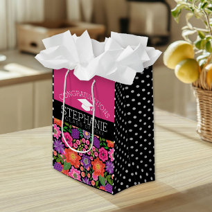 Sacola Para Presentes Média Parabéns Graduada Flores Femininas Graduação