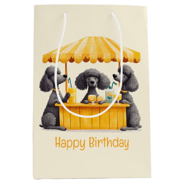 Sacola Para Presentes Média Parabéns Padrão Poodle Cães Limonada (Frente)