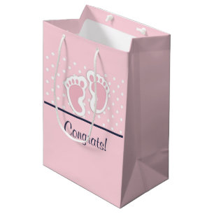 Sacola Para Presentes Média Parabéns para Bebê Rosa Bonita