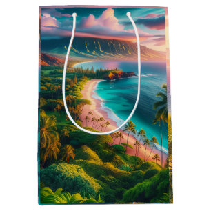 Sacola Para Presentes Média Paraíso Tropical da Ilha de Maui