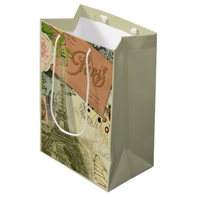 Sacola Para Presentes Média Paris França Antiga Colagem de Trabalho de arte Ei (Frente inclinada)