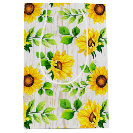 Sacola Para Presentes Média Partido dos Padrões Botânicos do Sol e Madeira Rús