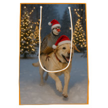 Partridge riding yellow labrador Christmas card