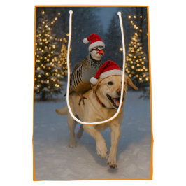Sacola Para Presentes Média Partridge riding yellow labrador Christmas card