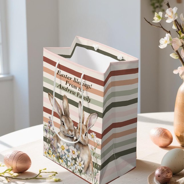 Sacola Para Presentes Média Páscoa Bunny Boho Watercolor Personalizada (Easter Bunny Boho Watercolor Personalized Medium Gift Bag)