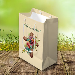 Sacola Para Presentes Média Páscoa "Ele é Risen" com interior personalizável