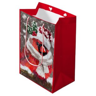 Sacola Para Presentes Média Pássaro Cardinho Impressionista Scarf & Hat na Nev