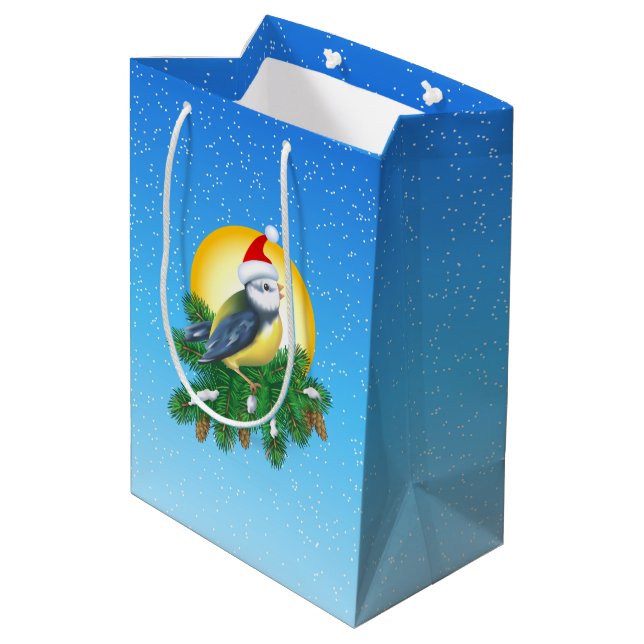 Sacola Para Presentes Média Pássaro em Santa Hat (Verso inclinado)