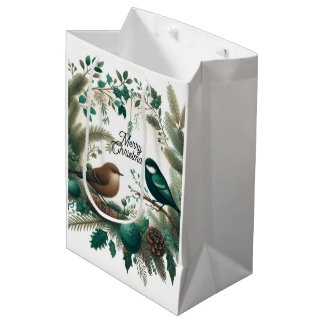 Sacola Para Presentes Média Pássaros da Floresta e Galhos de Natal