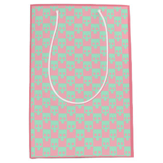 Sacola Para Presentes Média Pastel Block Skulls em Rosa e Mint