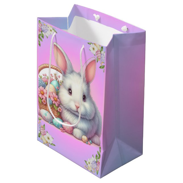 Sacola Para Presentes Média Pastel Bonito Coelho da Páscoa (Frente inclinada)