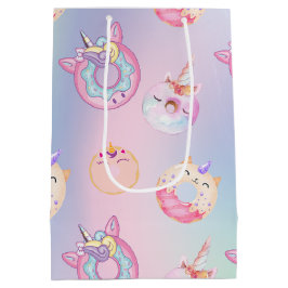 Sacola Para Presentes Média Pastel colorido bonito Unicórns Rosquinhas arco-ír