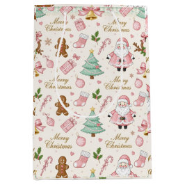 Sacola Para Presentes Média Pastel Pink Christmas Delight