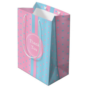 Sacola Para Presentes Média Pastel Pink e Baby Blue Bolinhas - Obrigado