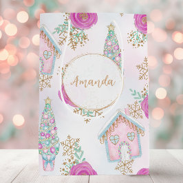 Sacola Para Presentes Média Pastel Pink Gingerpão Personalizado Natal