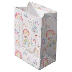 Sacola Para Presentes Média Pastel Rainbows Girly Wildflower & Hearts