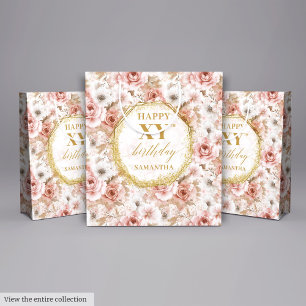 Sacola Para Presentes Média Pastel Rosa Rústico, Dourado Saco do Presente de A