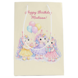 Sacola Para Presentes Média Pastel Watercolor Unicorn Girls Birthday