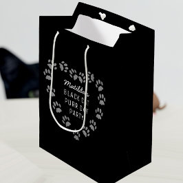 Sacola Para Presentes Média Pata de Gato Imprimir Coração Pet Aniversário Blac