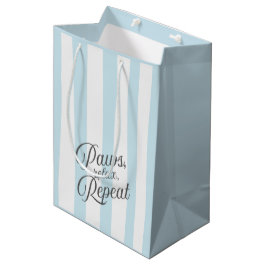 Sacola Para Presentes Média 'Patas, Relaxar, Repetir.' Listrado Azul e Branco