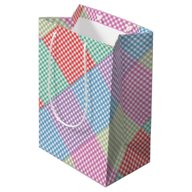 Sacola Para Presentes Média Patchwork Xadrez Angulado (Verso inclinado)
