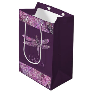Sacola Para Presentes Média Patina roxo: Libélula