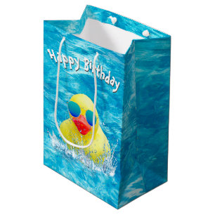 Sacola Para Presentes Média Pato Amarelo de aniversário com óculos escuros