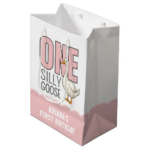 Sacola Para Presentes Média Pato Tolo Rosa Moderno Personalizado Aniversário d