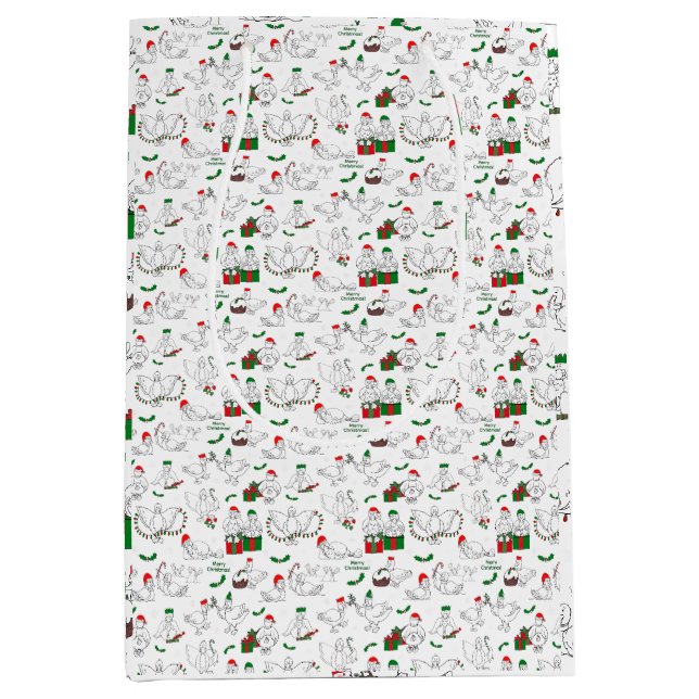 Sacola Para Presentes Média Patos de Natal Festivos (Frente)
