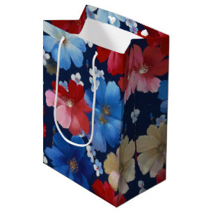 Sacola Para Presentes Média Pátrio Vermelho Azul Branco Floral (3)