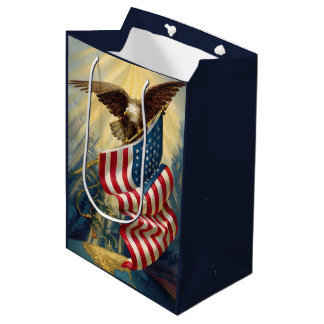 Sacola Para Presentes Média Patriotismo Vintage, Águia Patriótica Bandeira Ame