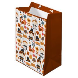 Sacola Para Presentes Média Patterno de Colheita de Peregrinos de Ação de Graç