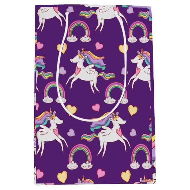 Sacola Para Presentes Média Patterno Funny Unicorn Magic Horse Cute (Frente)