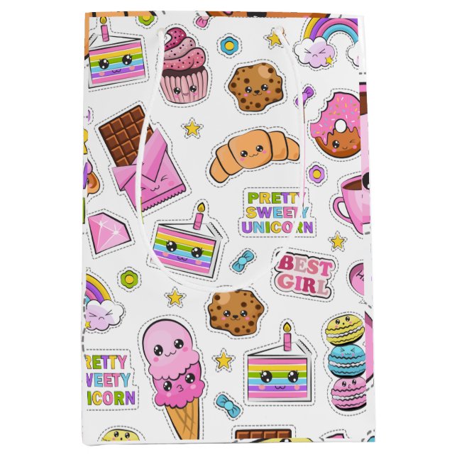 Sacola Para Presentes Média Patterno Funny Unicorn Magic Rainbow Cute (Frente)