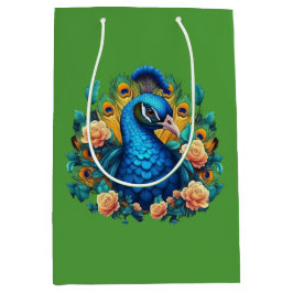Sacola Para Presentes Média Pavão Com Rosas Pêssego