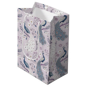 Sacola Para Presentes Média Pavão Floral Vintage Elegante (10)