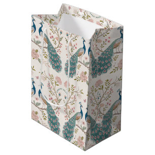 Sacola Para Presentes Média Pavão Floral Vintage Elegante (6)