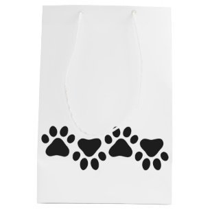 Sacola Para Presentes Média Paw Imprime Pet Branco Preto Aloja Cães Gatos Mode