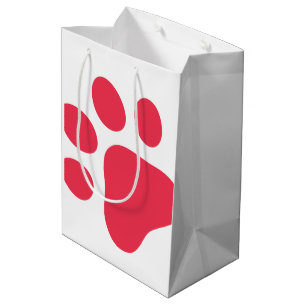 Sacola Para Presentes Média Paw Print Pet Lover Moderno Red White Diversão