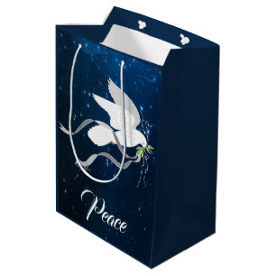 Sacola Para Presentes Média Paz de Espalhamento de Doze Brancas