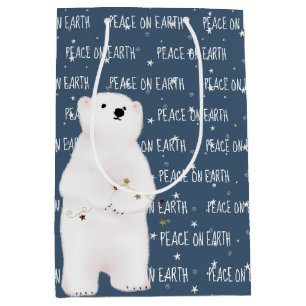 Sacola Para Presentes Média PAZ SOBRE A TERRA, Urso Polar Sobre Estrelas