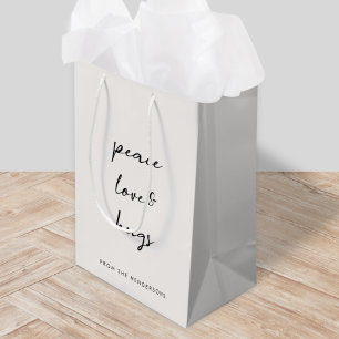 Sacola Para Presentes Média Peace Love and Hugs Minimal Christmas Dove Gray