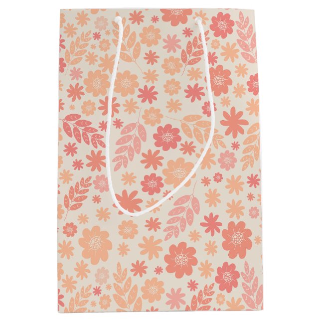 Sacola Para Presentes Média Peach Airy Wildflower Meadow Standard (Frente)