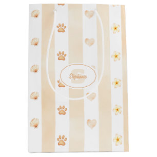 Sacola Para Presentes Média Peach e White Stripe - Corações, Flor, Impressão d