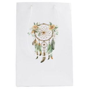 Sacola Para Presentes Média Peach Floral Green Drecher Catcher Birthday