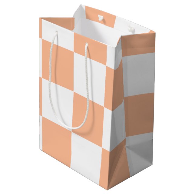 Sacola Para Presentes Média Peach Fuzz Verificado Padrão Gingham (Verso inclinado)
