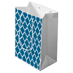 Sacola Para Presentes Média Peacock, White Marroquino Quatrefoil Padrão #4