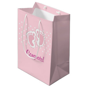 Sacola Para Presentes Média Pegadas cor-de-rosa bonitos do bebé