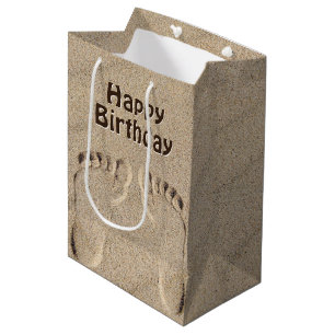 Sacola Para Presentes Média Pegadas No Aniversário Da Areia