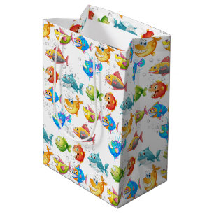 Sacola Para Presentes Média Peixe Divertido Em Bolhas